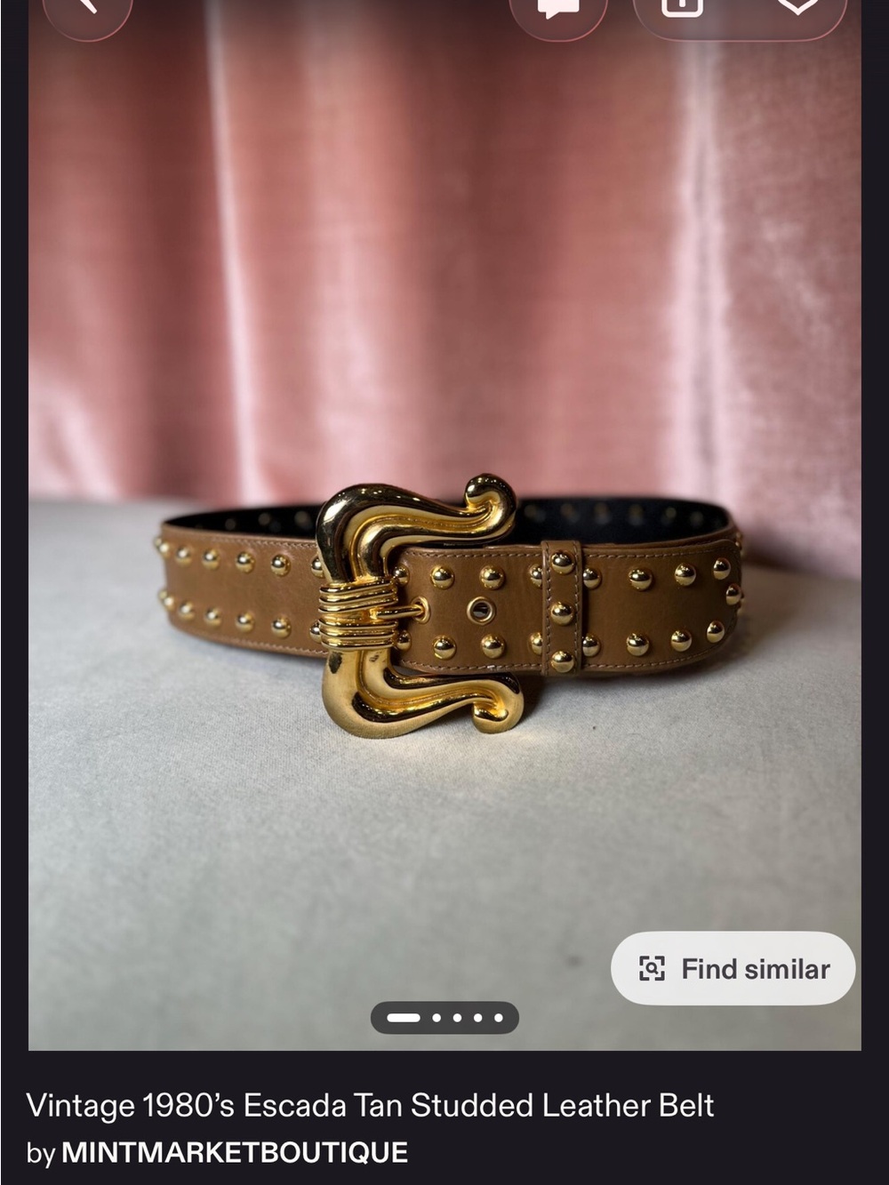ISO Escada Tan Leather Belt with Gold Sculpted Buckle and Studs - Picture 2 of 2